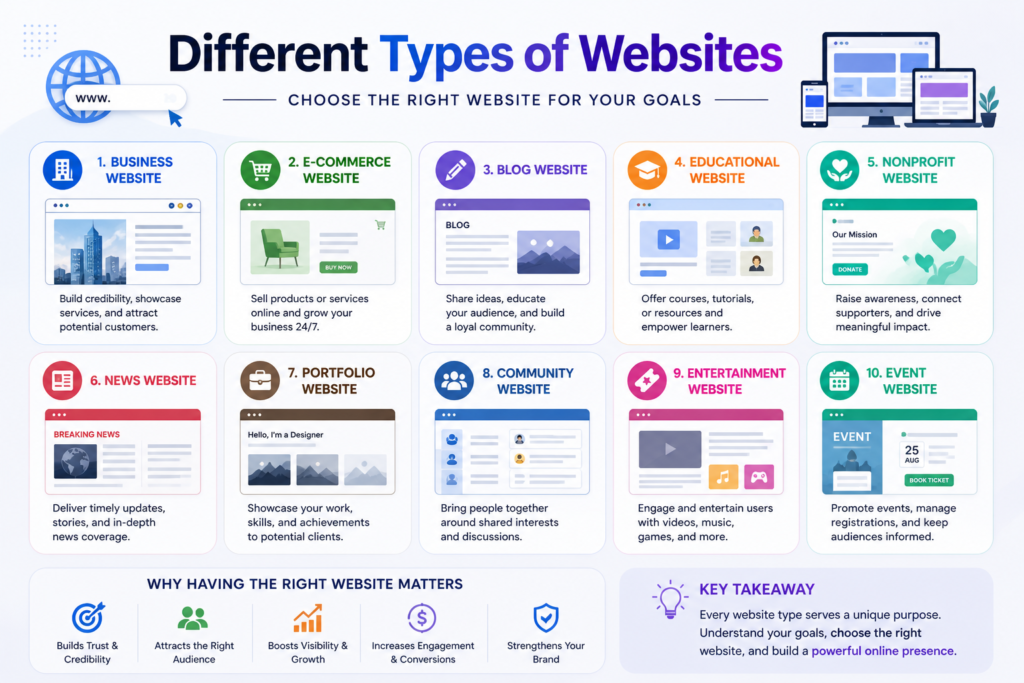 Types of websites in 2026: A Complete Guides for Beginners